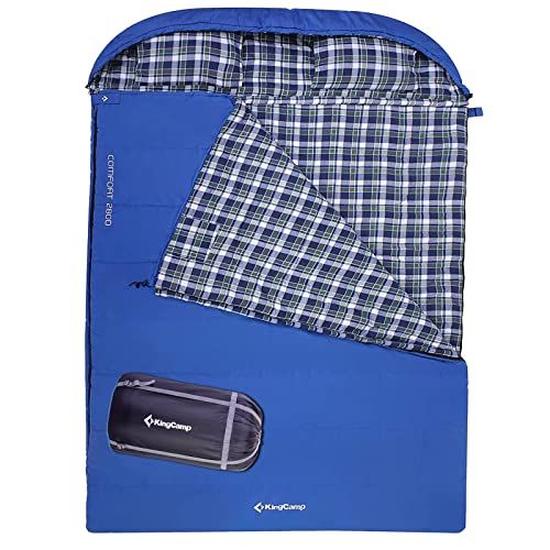  KingCamp Cotton Flannel 3 Season Envelope Sleeping Bag for Adult and Youth with Pillow, Double and Single Size, for Camping and Outdoor