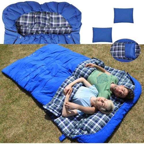  KingCamp Cotton Flannel 3 Season Envelope Sleeping Bag for Adult and Youth with Pillow, Double and Single Size, for Camping and Outdoor