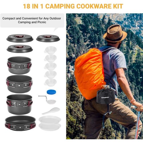  KingCamp Camping Cookware Mess Kit, Backpacking Cooking Set, Outdoor Camp Gear Accessories for Family Hiking Picnic Lightweight Cookware Sets