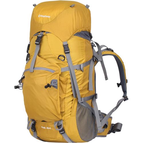  KingCamp 50L Internal Frame Hiking Backpack with Rain Cover for Men Women,45L+5L Waterproof Anti-Tear Climbing Backpacks with Adjustable Strap Belt for Camping Backpacking, Yellow,