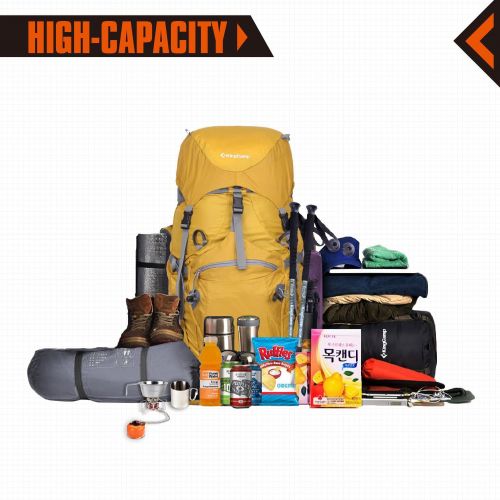  KingCamp 50L Internal Frame Hiking Backpack with Rain Cover for Men Women,45L+5L Waterproof Anti-Tear Climbing Backpacks with Adjustable Strap Belt for Camping Backpacking, Yellow,