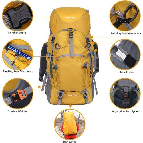  KingCamp 50L Internal Frame Hiking Backpack with Rain Cover for Men Women,45L+5L Waterproof Anti-Tear Climbing Backpacks with Adjustable Strap Belt for Camping Backpacking, Yellow,