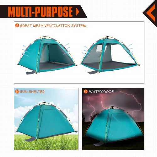  KingCamp Beach Sun Shelter UPF 50+ Family Camping Tent for 4-Person with Detachable Three Side Walls