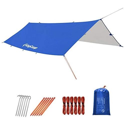  KingCamp Camping Tarp 10ft/13ft Oversize Tarp for Camping Lightweight Tearproof Hammock Rain Fly Waterproof Tarp with Silver Coating UPF50+ UV Protection for Backpacking Hiking Tra