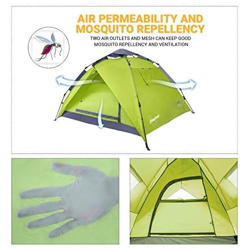  KingCamp 3-Persons 2-Seasons Quick-Up 2-IN-1Durable Roomy Outdoor Camping Tent with Two Door Awnings Blue Green