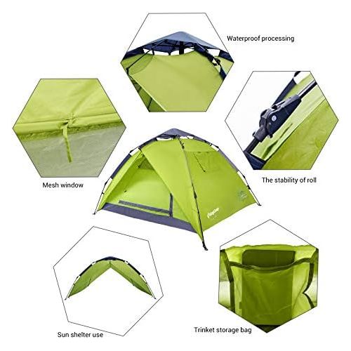  KingCamp 3-Persons 2-Seasons Quick-Up 2-IN-1Durable Roomy Outdoor Camping Tent with Two Door Awnings Blue Green