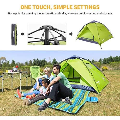  KingCamp 3-Persons 2-Seasons Quick-Up 2-IN-1Durable Roomy Outdoor Camping Tent with Two Door Awnings Blue Green