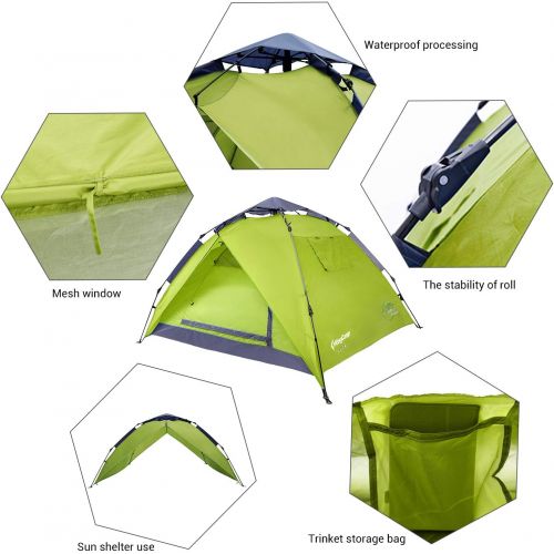  KingCamp 3-Persons 2-Seasons Quick-Up 2-IN-1Durable Roomy Outdoor Camping Tent with Two Door Awnings Blue Green