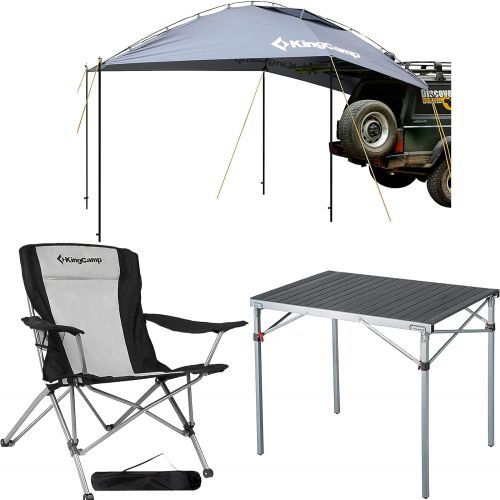  KingCamp Awning Shelter SUV Tent + Lightweight Aluminum Alloy Folding Table + Heavy Duty Oversize Folding Chair