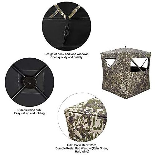  KingCamp Hunting Blind 270 Degree See Through with Carrying Bag 3 Person Ground Blinds for Deer Hunting Pop Up Turkey Blinds for Hunting Ground Blinds Portable Durable Camouflage T