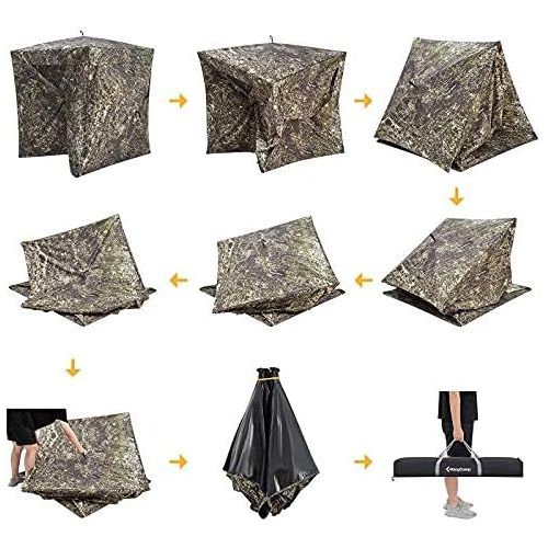  KingCamp Hunting Blind 270 Degree See Through with Carrying Bag 3 Person Ground Blinds for Deer Hunting Pop Up Turkey Blinds for Hunting Ground Blinds Portable Durable Camouflage T