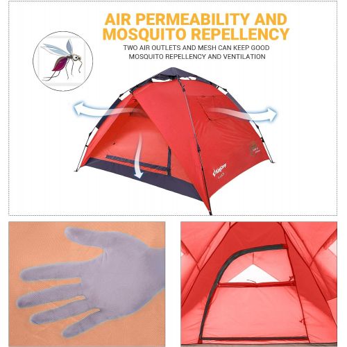  KingCamp 3-Persons 2-Seasons Quick-Up 2-IN-1Durable Roomy Outdoor Camping Tent with Two Door Awnings KT3091, 83 × 83 × 51 inches, 3.5 kg / 7.7 lbs