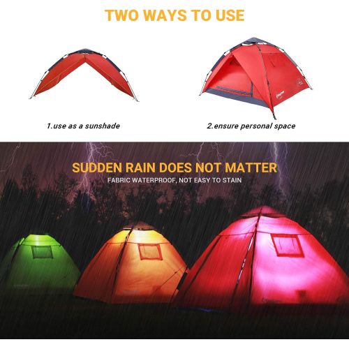  KingCamp 3-Persons 2-Seasons Quick-Up 2-IN-1Durable Roomy Outdoor Camping Tent with Two Door Awnings KT3091, 83 × 83 × 51 inches, 3.5 kg / 7.7 lbs