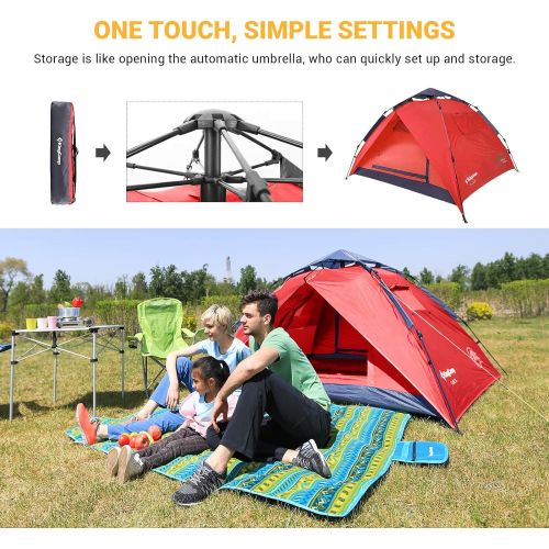  KingCamp 3-Persons 2-Seasons Quick-Up 2-IN-1Durable Roomy Outdoor Camping Tent with Two Door Awnings KT3091, 83 × 83 × 51 inches, 3.5 kg / 7.7 lbs