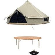 KingCamp Khan Canvas Tent for Camping Glamping Tent with Stove Jack 4-Season and KingCamp Bamboo Round Folding Table for Teepee Bell Tent Portable with Carry Bag 3 Fold Heavy Duty