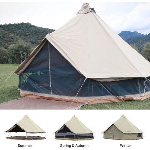  KingCamp Khan Canvas Tent for Camping Glamping Tent with Stove Jack 4-Season and KingCamp Bamboo Round Folding Table for Teepee Bell Tent Portable with Carry Bag 3 Fold Heavy Duty