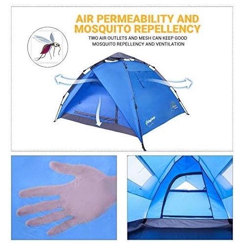  KingCamp 3-Persons 2-Seasons Quick-Up 2-IN-1Durable Roomy Outdoor Camping Tent with Two Door Awnings Blue Green