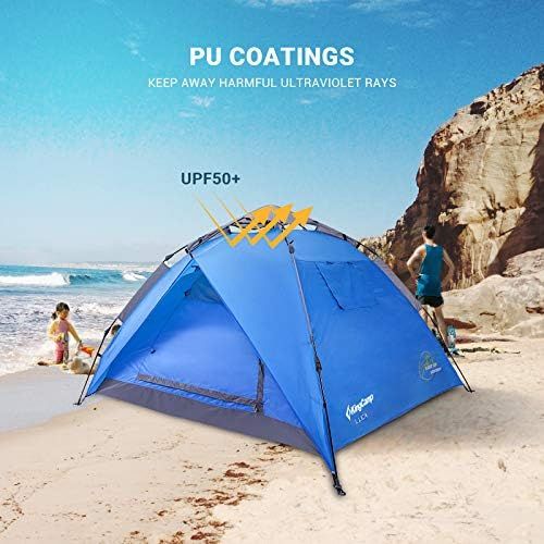  KingCamp 3-Persons 2-Seasons Quick-Up 2-IN-1Durable Roomy Outdoor Camping Tent with Two Door Awnings Blue Green