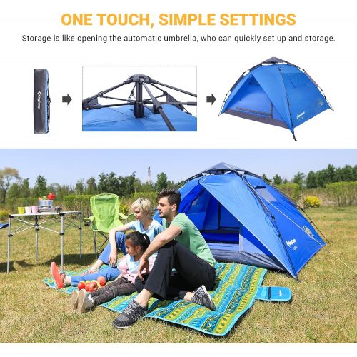  KingCamp 3-Persons 2-Seasons Quick-Up 2-IN-1Durable Roomy Outdoor Camping Tent with Two Door Awnings Blue Green