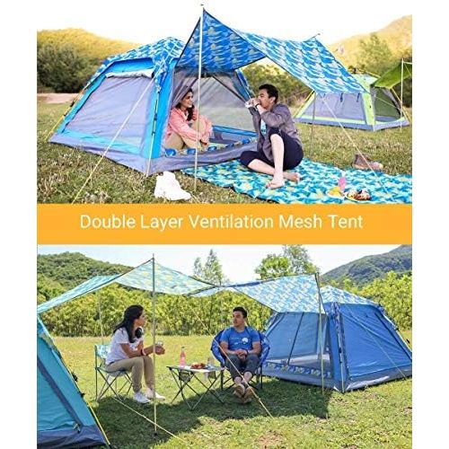  KingCamp 3-4 Person Automatic Pop-Up Double Layer Camping Tent Easy Set up Double Layer Waterproof Backpacking Square Top Tent, for Outdoor Camping Beach Hiking