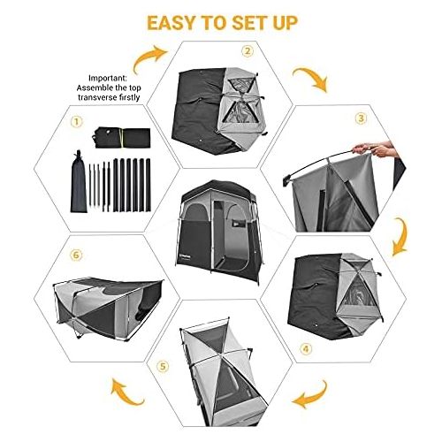  KingCamp Shower Tent Oversize Extra Wide Camping Privacy Shelter Tent, Portable Outdoor Shower Tent Dressing Changing Room Tent with Carry Bag, Camp Toilet, Easy Set Up, 1 Rooms/2