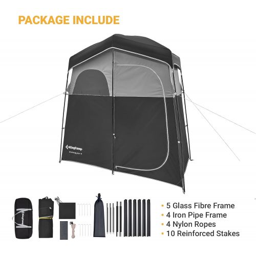  KingCamp Shower Tent Oversize Extra Wide Camping Privacy Shelter Tent, Portable Outdoor Shower Tent Dressing Changing Room Tent with Carry Bag, Camp Toilet, Easy Set Up, 1 Rooms/2