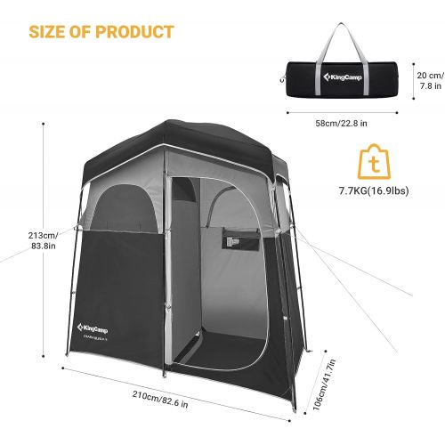  KingCamp Shower Tent Oversize Extra Wide Camping Privacy Shelter Tent, Portable Outdoor Shower Tent Dressing Changing Room Tent with Carry Bag, Camp Toilet, Easy Set Up, 1 Rooms/2