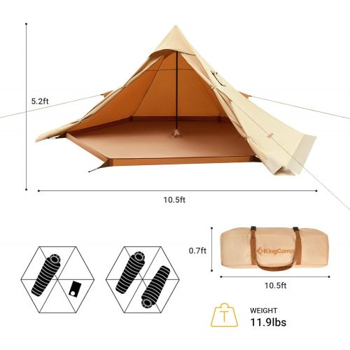  KingCamp Torino Hot Tent with Stove Jack Wind-Proof Warm Winter Canvas Tent for Cold Weather Camping Teepee Hot Tent with Snow Skirt for Solo Winter Camping Hiking Hunting Luxury C