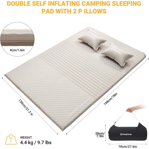  [아마존베스트]KingCamp Double Self Inflating Camping Sleeping Pad Triple Zone with 2 Pillows, Lightweight Foam for Hiking Picnic Outdoor