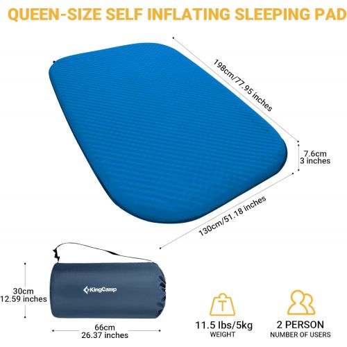  [아마존베스트]KingCamp Deluxe Series Thick Self Inflating Camping Sleeping Pad Foam Mat Mattress, Single and Double 4 Size