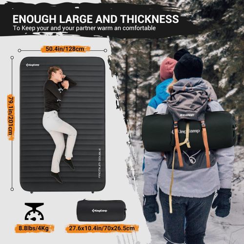  [아마존베스트]KingCamp Luxury 3D Double(79.1 x 50.3 x 3.0) / Single (78 x 30 x 3) Self Inflating Camping Sleeping Pad, Portable Large Thick Self Inflatable Foam Air Mattress, (R Value 6.1)