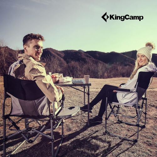 [아마존베스트]KingCamp Black/Navy Heavy Duty Compact Camping Folding Mesh Chair with Side Table and Handle