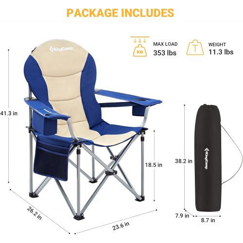  [아마존베스트]KingCamp Camping Chair with Lumbar Back Support, Padded Folding Chair with Cooler, Armrest, Cup Holder, Oversized Quad Camp Chair Heavy Duty, Supports 350 lbs