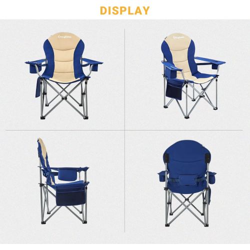  [아마존베스트]KingCamp Camping Chair with Lumbar Back Support, Padded Folding Chair with Cooler, Armrest, Cup Holder, Oversized Quad Camp Chair Heavy Duty, Supports 350 lbs