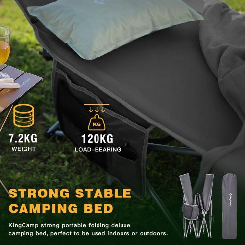  [아마존베스트]KingCamp Folding Camping Cot for Adults W/Carry Bag, Portable Sleeping Cot for Camp Office Use W/Pockets, Heavy Duty Folding Cot Bed, Blue Gray Green