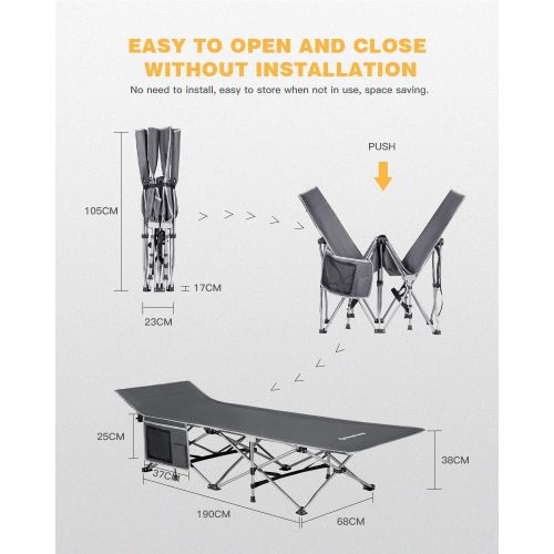  [아마존베스트]KingCamp Folding Camping Cot for Adults W/Carry Bag, Portable Sleeping Cot for Camp Office Use W/Pockets, Heavy Duty Folding Cot Bed, Blue Gray Green