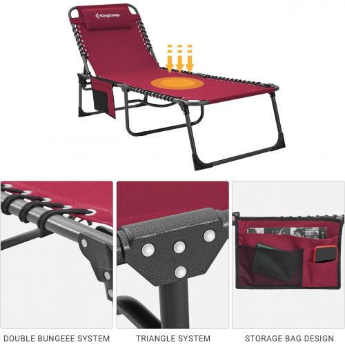  [아마존베스트]KingCamp Portable Folding Camping Cot Adjustable 4-Position Patio Reclining Lounger Chair with Pillow Pocket for Garden Yard Lawn Sunbathing Beach Pool Supports 265lbs