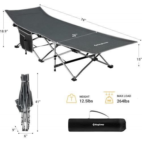  [아마존베스트]KingCamp Folding Bed Camping Portable Cot with Carry Bag,Support Up to 264 LBS