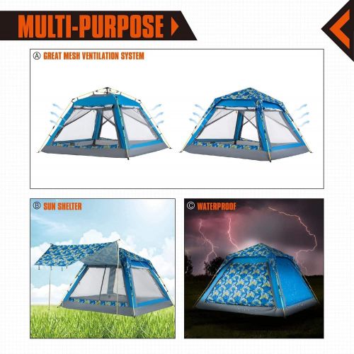  KingCamp Double Layer Pop-Up Camping Tent Waterproof Backpacking Square Top Tent, for Outdoor Camping Beach Hiking Picnic, 2 Color