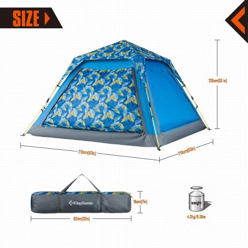  KingCamp Double Layer Pop-Up Camping Tent Waterproof Backpacking Square Top Tent, for Outdoor Camping Beach Hiking Picnic, 2 Color