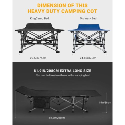  KingCamp Camping Cots for Adults Most Comfortable Sturdy Portable Quick Folding Camping Bed Heavy Duty Support 300 lbs Cots for Camping Large Outdoor Cot for Family Camping Travel