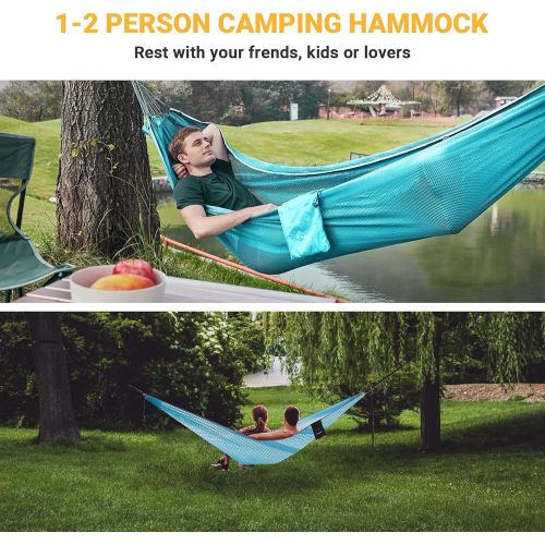  KingCamp Camping Hammock, Breathable Lightweight Portable Mesh Hammocks for Outdoor Patio, Beach and Hiking, 2 Tree Straps Included (Cyan)