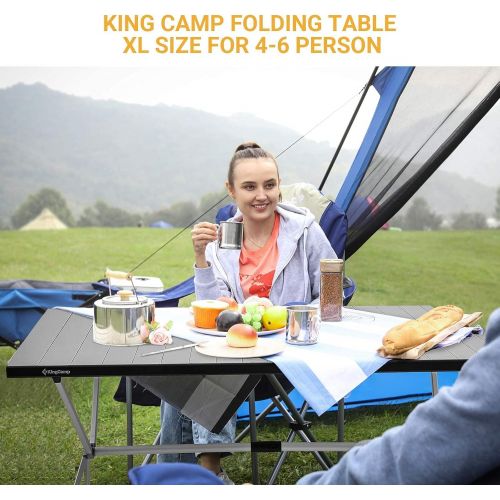  KingCamp Camping Table Roll up Aluminum Folding Table Lightweight Large Portable Foldable Camp Table for Picnic Camping Barbecue Backyard Beach Tailgate Indoor Outdoor, 4-6 Person,