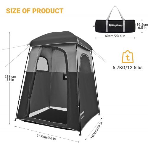  KingCamp Shower Tent Oversize Extra Wide Camping Privacy Shelter Tent, Portable Outdoor Shower Tent Dressing Changing Room Tent with Carry Bag, Camp Toilet, Easy Set Up, 1 Rooms/2