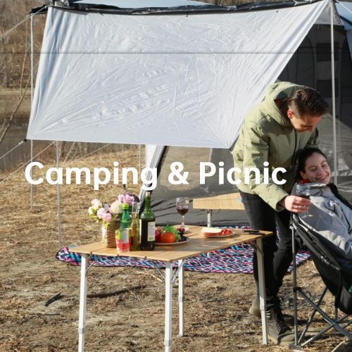  KingCamp Bamboo Folding Table Camping Table 4-Folds Lightweight with Adjustable Height Aluminum Legs Heavy Duty Portable Camp Tables in Carry Bag for Indoor Outdoor Hiking Picnic B