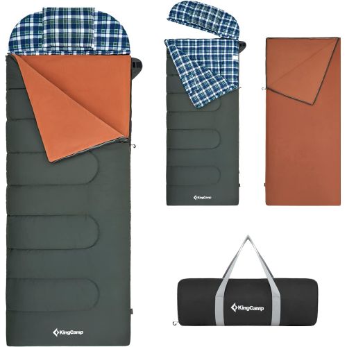  KingCamp Sleeping Bags for Adults Cold Weather XXL Cotton Flannel Sleeping Bag for Winter Camping Hunting Fishing 3-in-1 Sleeping Bag with Removable Liner