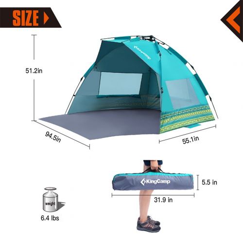  KingCamp Beach Tent Sun Shade Shelter Oversize with Extention Floor Privacy Door Semi-Closed Structure Portable Easy Set Up Instant UV Protection