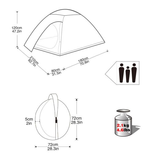  KingCamp ELBA 3-Person 3-Season Light Instant Pop Up Dome Tent Waterproof Camping Tent with Carry Bag