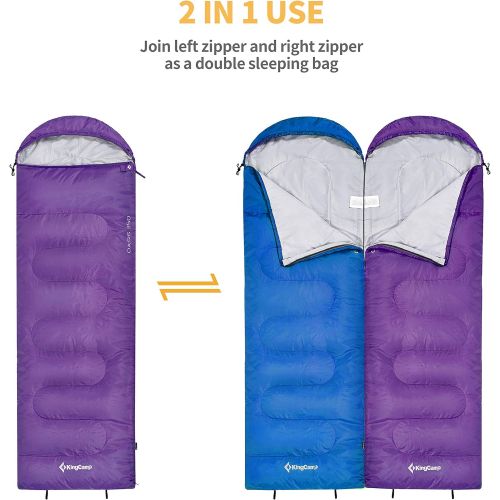  KingCamp Envelope Sleeping Bag 3 Season Spliced Adult Portable Lightweight and Comfort with Compression Sack Camping Backpack Temp Rating 26F-3C