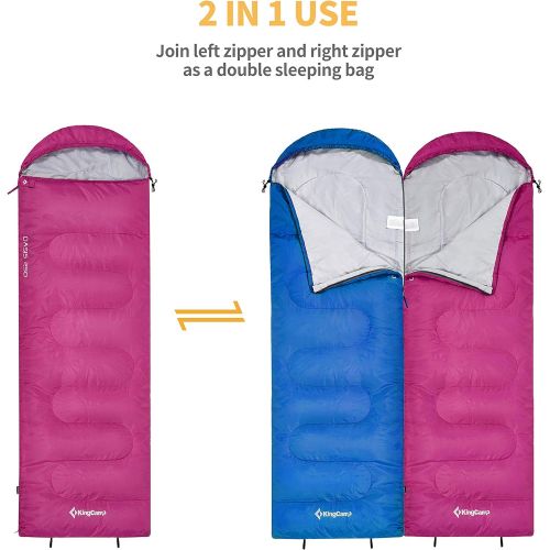  KingCamp Envelope Sleeping Bag 3 Season Spliced Adult Portable Lightweight and Comfort with Compression Sack Camping Backpack Temp Rating 26F-3C